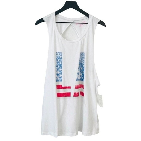 New! LA California Muscle Tee Americana Twist Active Top - Picture 1 of 10